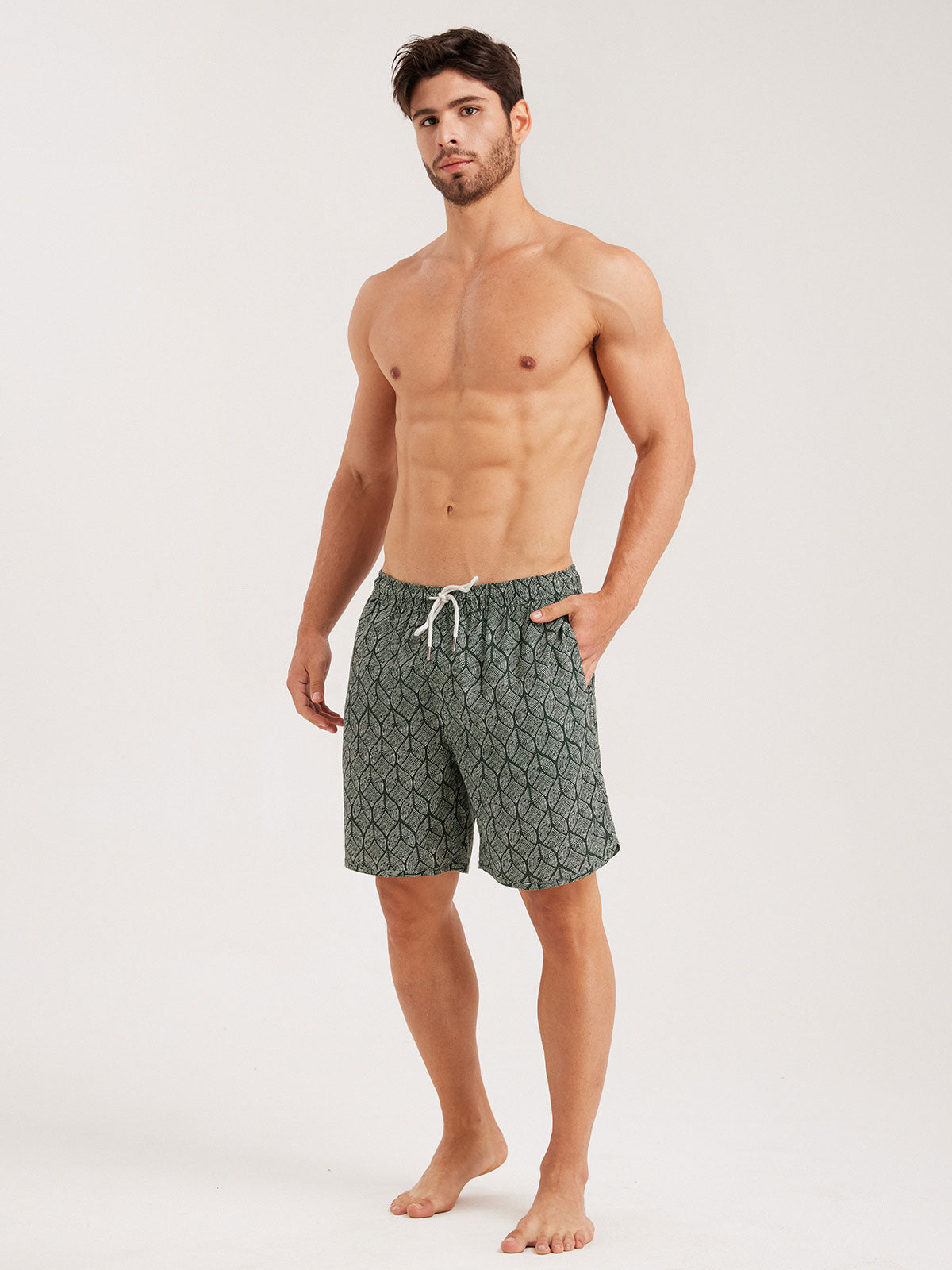 Men'S Woven Cotton And Linen Swim Shorts Green Men's Beach Shorts - HAPNIXSTORE