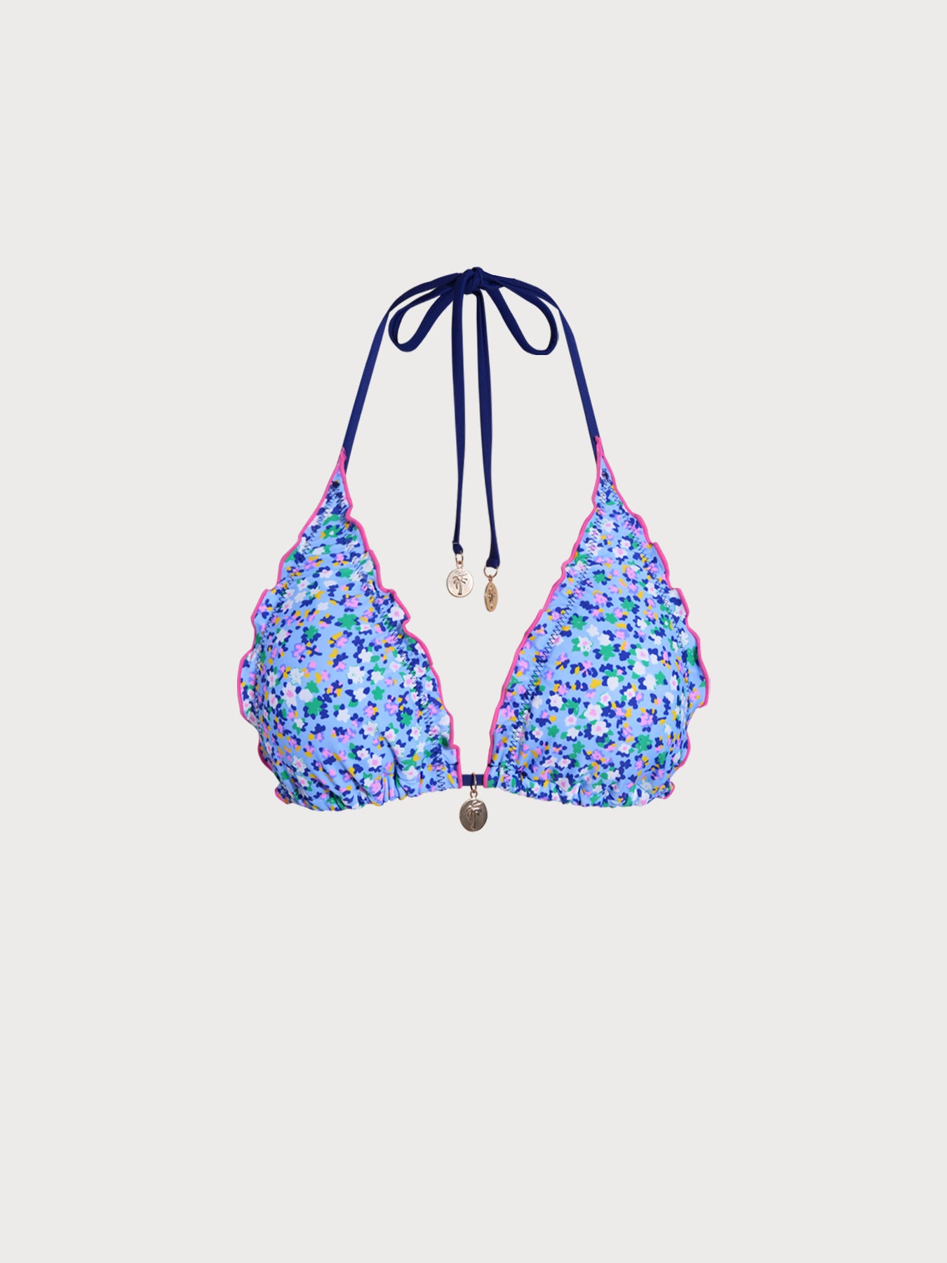 Women's Knitted Nylon Printed Bikini Top Blue Bikinis - HAPNIXSTORE
