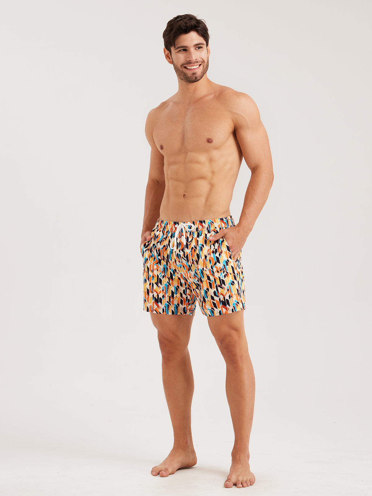 Men'S Woven Nail Spandex Swim Shorts Yellow Men's Beach Shorts - HAPNIXSTORE