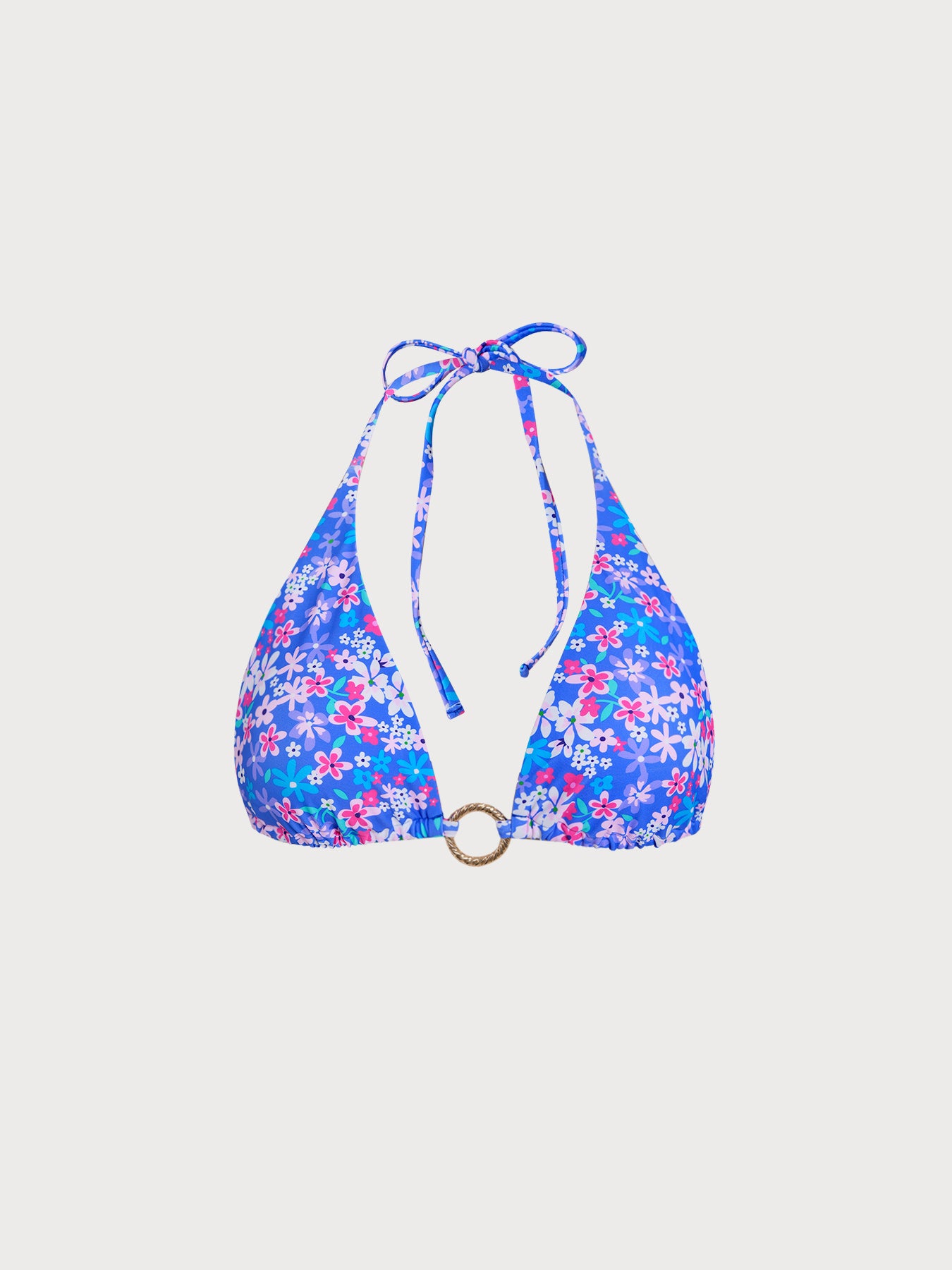 Women's Knitted Nylon Printed Bikini Top Blue Bikinis - HAPNIXSTORE