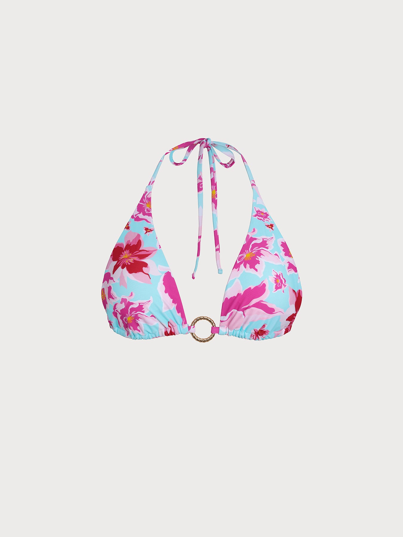 Women's Knitted Nylon Printed Bikini Top Light Blue Bikinis - HAPNIXSTORE