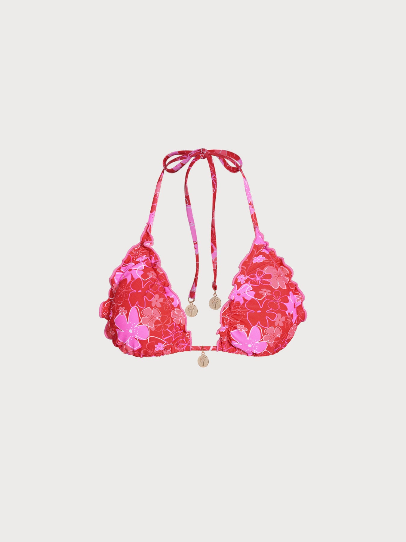 Women's Knitted Nylon Printed Bikini Top Rose Red Bikinis - HAPNIXSTORE
