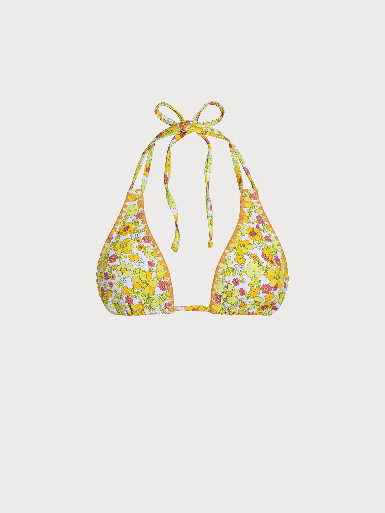 Women's Knitted Nylon Printed Bikini Top Yellow Bikinis - HAPNIXSTORE