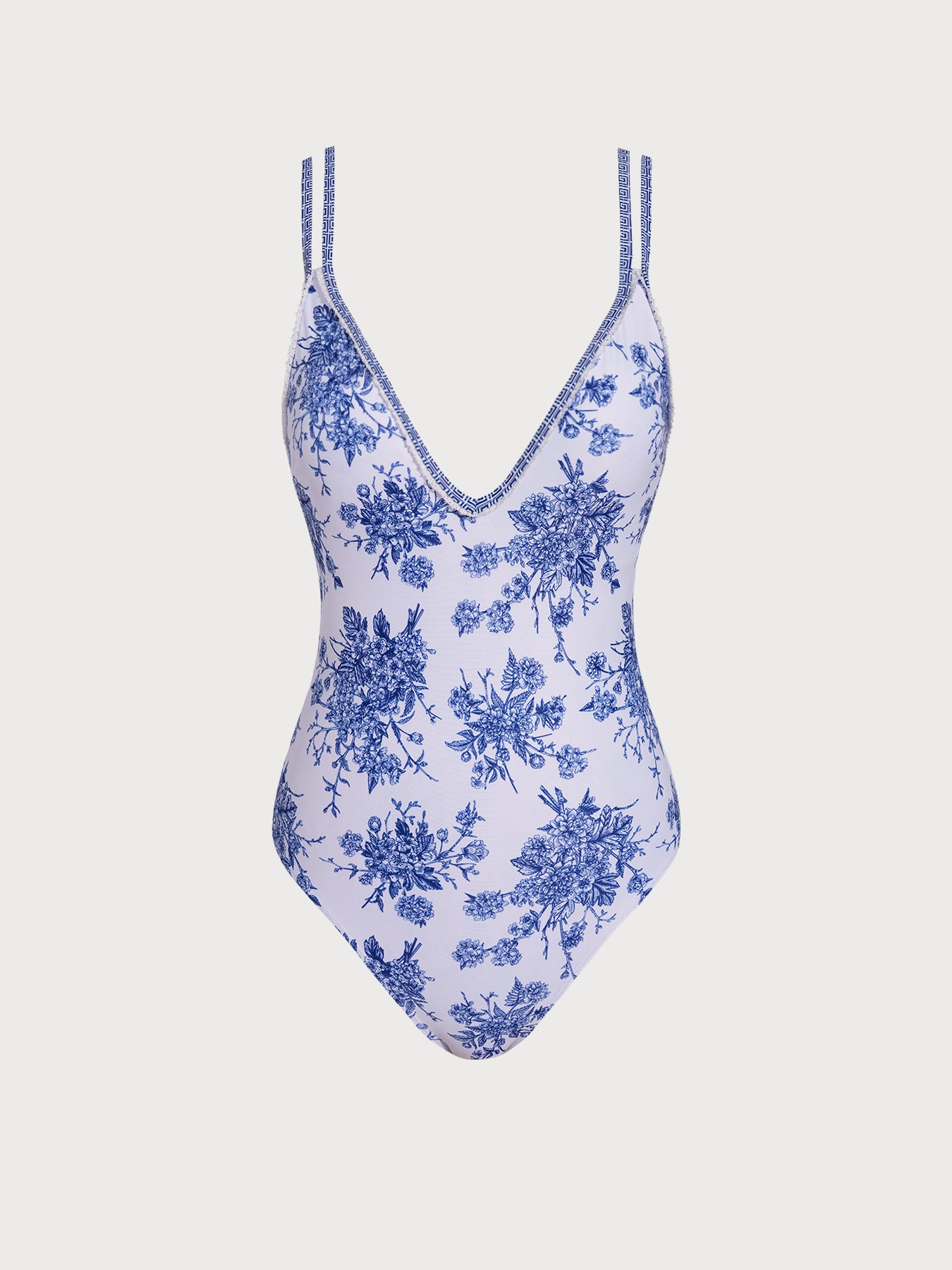 Women's Knitted Polyester Printed Bikini One-Piece Blue One-Pieces - HAPNIXSTORE